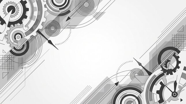 Technical mechanical background with gears and clockwork mechanisms in grey scale colors.