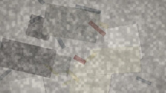 Vintage textured paper collage animation with moving newsprint scraps and colorful washi tape pieces