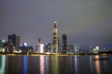 Fototapeta premium Night view of the Nanshan city skyline in Shenzhen, China.