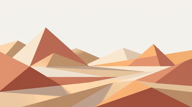 Minimalist geometric desert landscape illustration featuring abstract orange and beige dunes and mountains in a modern flat design aesthetic.