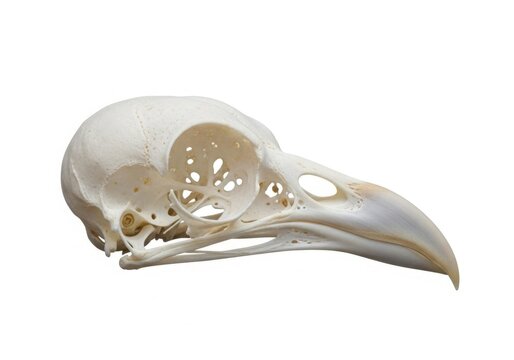 Realistic white bird skull profile isolated on white background