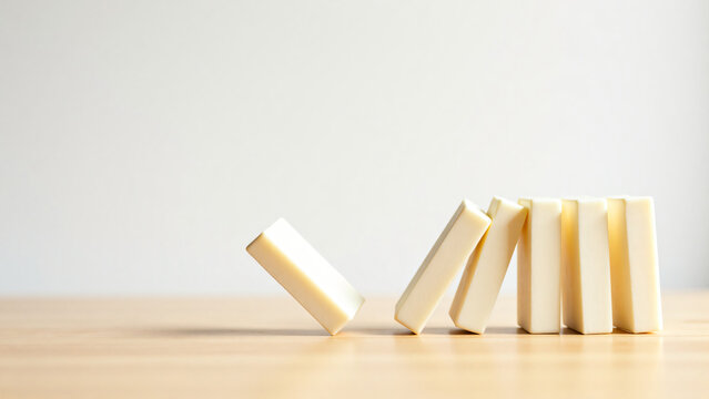 Domino Chain Reaction Illustrating Momentum and Sequential Motion