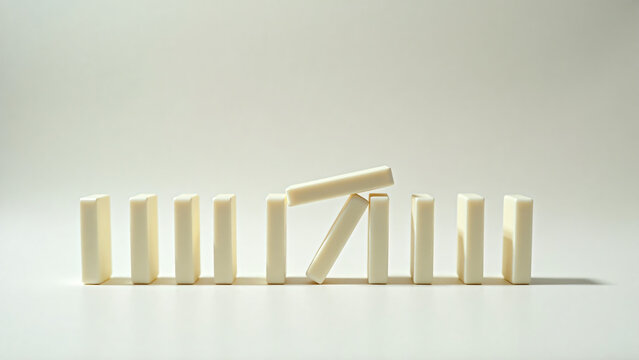 Domino Falling Impact Symbolizing Chain Reaction and Momentum