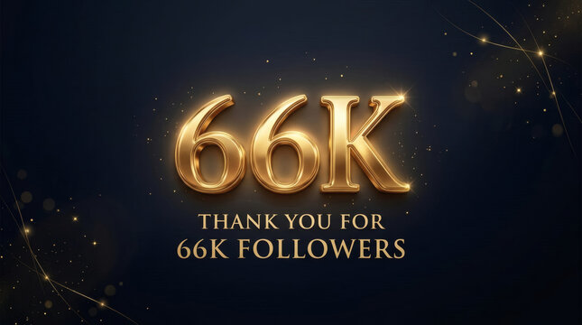 Thank You 66K Followers Gold Celebration Social Media Milestone Banner With Sparkles