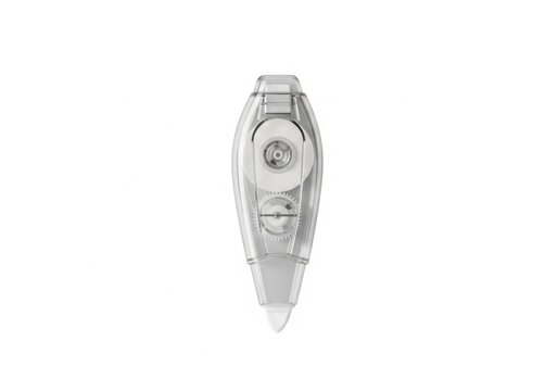 Transparent correction tape dispenser on white background
