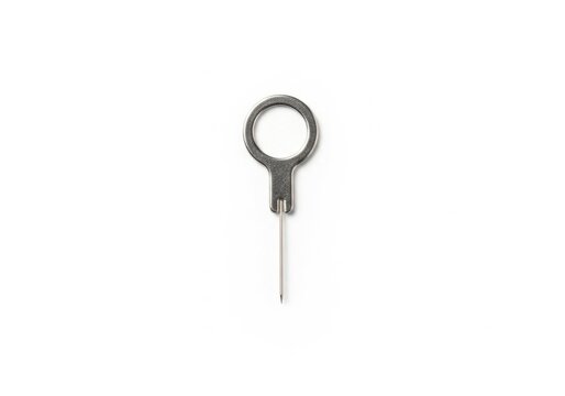 Silver metal sim card ejector tool isolated on white background