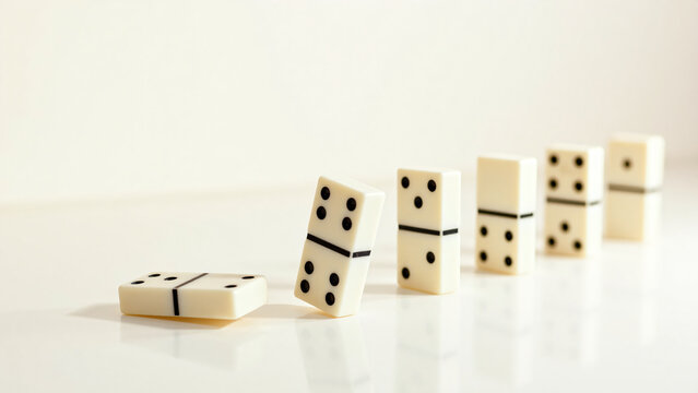 Domino Fall Impact Symbolizing Chain Reaction and Consequence