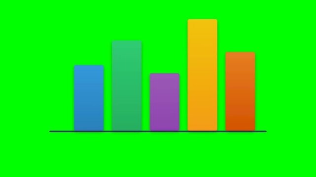 Professional animated colorful bar chart growing with speech bubble notification on green screen background