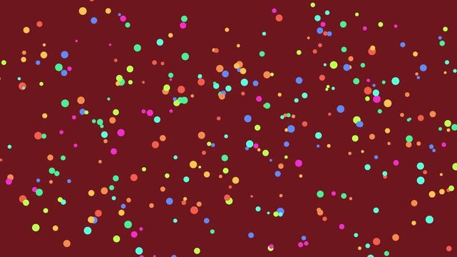 Colorful dots scattered on a dark reddish-brown background