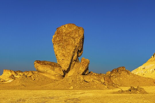 Striking rock formation in the Huqf stone desert in the morning light, Arabian Peninsula, Sultanate of Oman
