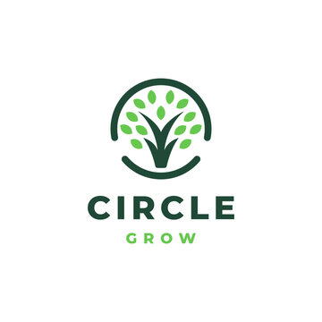 Green Tree in Circle Frame Logo Vector for Eco Nature and Financial Growth Concept