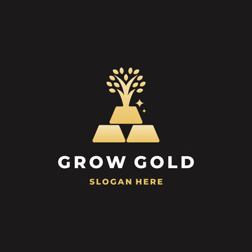 Gold Bullion Tree Logo Design Vector for Financial Investment and Wealth Growth Concept