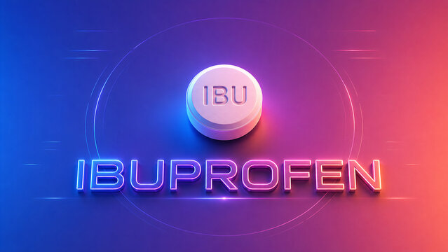 Futuristic IbuprofenTablet with IBU Mark and Neon Gradient Background