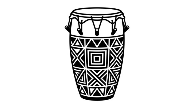 African djembe drum with intricate geometric pattern designs.