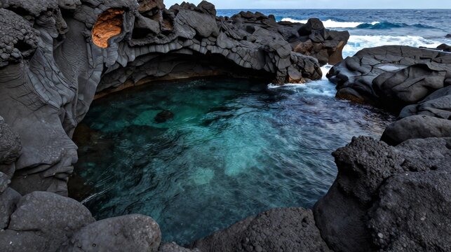 Natural Volcanic Rock Pool Lava Coast Azores August