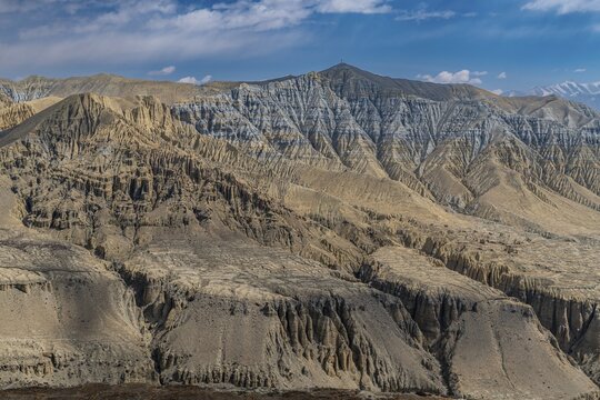 Eroded mountain landscape in the Kingdom of Mustang, Nepal