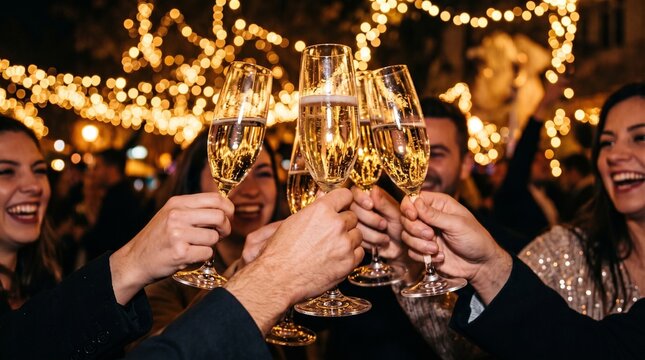 Friends celebrating with champagne toast at a festive party