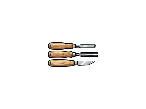 Set of wooden handle wood carving chisels and gouges vector illustration isolated