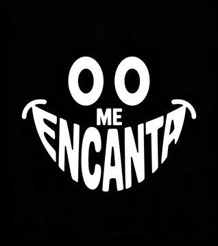 Playful &ldquo;ME ENCANTA&rdquo; Typography &ndash; Smiley Face Graphic with Bold White Letters