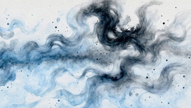Blue Gray Watercolor Smoke Vortex Abstract Art Background
