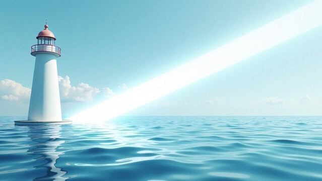 Lighthouse Beam Over Ocean Sky