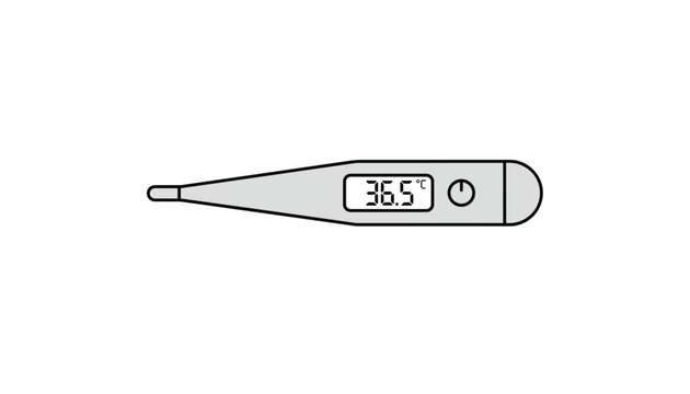 Flat vector illustration of a modern digital body thermometer displaying a healthy temperature of thirty-six point five degrees.