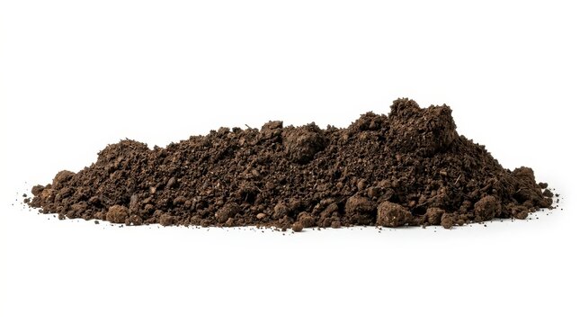 Pile of Rich Dark Brown Fertile Soil Isolated on White Background for Gardening and Agriculture Concepts