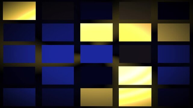 Abstract Bento Grid with Glowing Blue and Gold Rectangles, Seamless Motion Background Loop