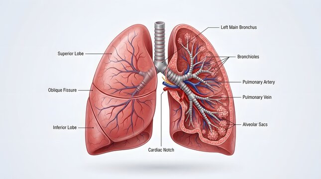 Human respiratory system showing lungs anatomy with labels