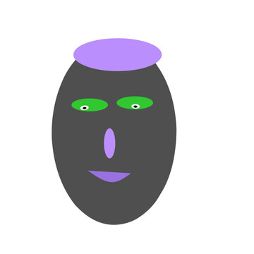 Smiling Abstract Cartoon Face Character with Green Eyes Vector Illustration