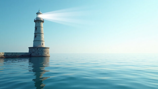 Lighthouse Beam Over Open Water for Marketing Text