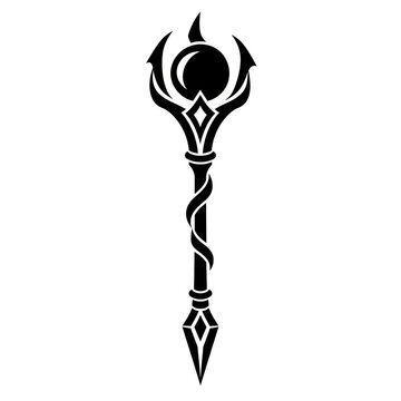 Magic Wand Staff with Crystal Moon Fantasy Wizard Icon.