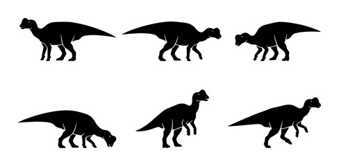 Obraz premium Dinosaur Silhouettes: Six Iguanodon Poses, Vector Graphics for Paleontology and Education