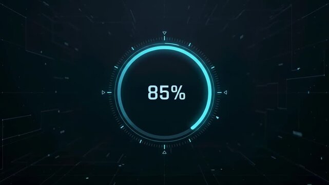 Circular progress indicator counts smoothly from zero to one hundred percent, creating a clean infographic animation for business, analytics, progress, and data visualization.