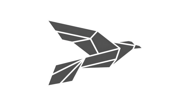 Angular geometric bird silhouette in mid-flight.