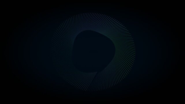 Abstract circular pattern formed by thin lines on a solid black background