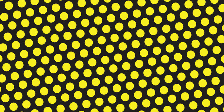 Abstract seamless polka dot pattern vector background with yellow circles on black backdrop design for cover banner poster wallpaper textile fabric web wrapping paper template