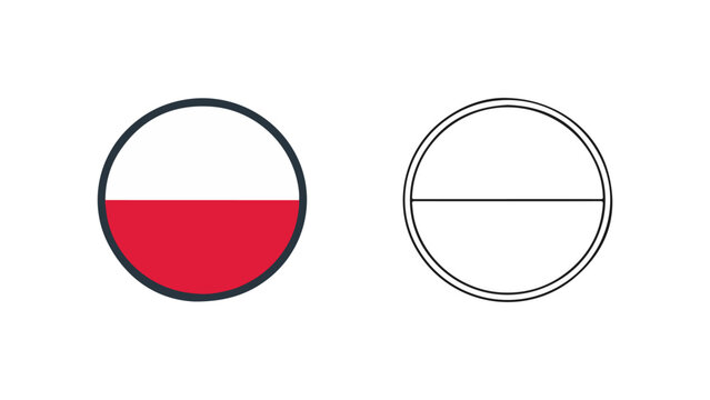 Poland Flag Icon, Round Colored and Outline National Symbol Vector Illustration Set