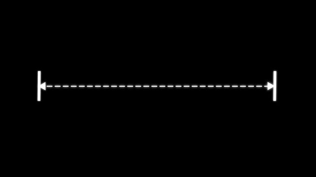 Dotted horizontal double arrow expanding animation between boundary lines, architecture and sizing concept