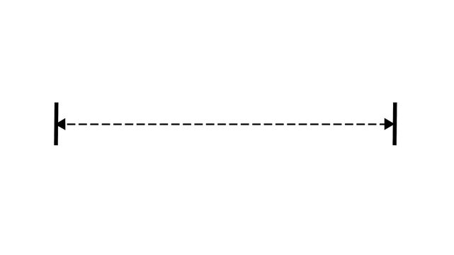 Dotted horizontal double arrow expanding animation between boundary lines, architecture and sizing concept