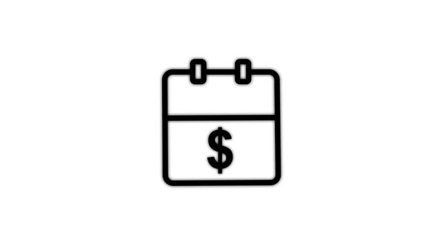 Animated calendar icon with dollar sign symbol for financial planning and payment schedule overlay on black background