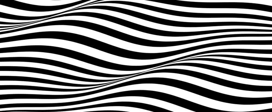 Abstract background with flowing black and white optical illusion wave lines