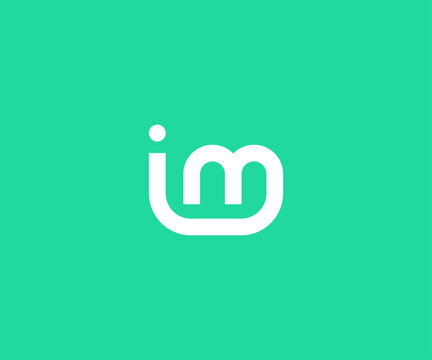 Modern white vector logo design featuring the im letters im integrated into a creative monogram icon, isolated on a bright mint green background for corporate branding.