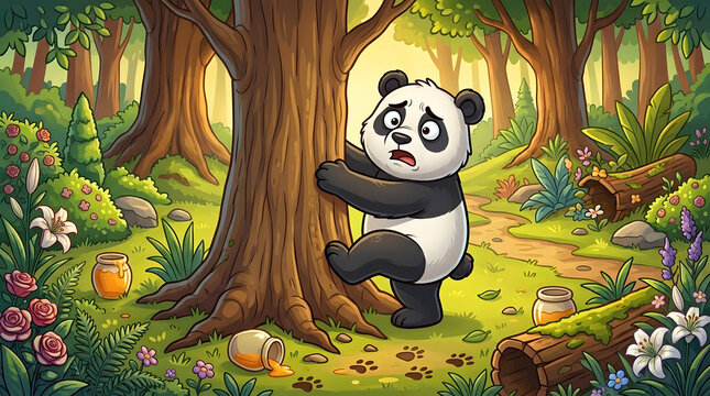 Funny Panda Trying to Climb a Tree