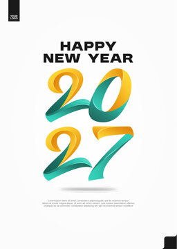 Happy New Year 2027 Colorful Festive Poster on White Background Vector