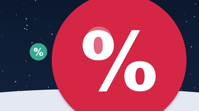 Holiday mega discount animation with snowman in winter night
