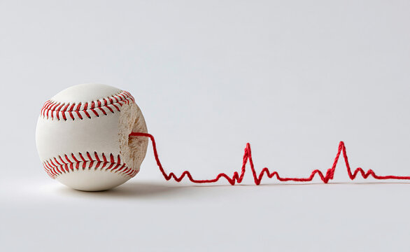 Baseball with red heart rate line graph, health