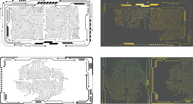 Bundle of Futuristic Technology Network Circuit Pattern. Abstract Printed Circuit Board Traces