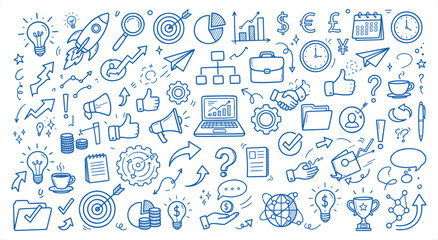 Business doodle vector illustration with creative startup icons and finance symbols for corporate design © Abdul