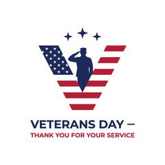 Obraz premium Veterans day memorial design featuring soldier silhouette flag stripes and golden stars.
